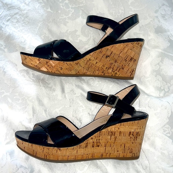 Prada Womens Black Patent Leather Wedge Sandals Size 39 - Picture 2 of 5